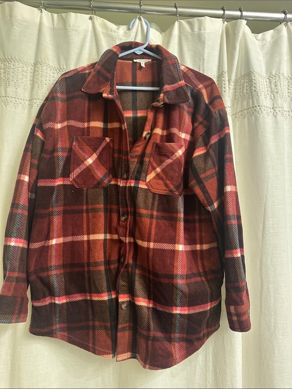 Maurices Red Multi Plaid Teddy Shacket Jacket